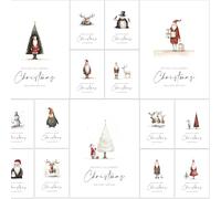 30 Eco Friendly Whimsical Illustrated Christmas Cards 2025 with Recycled Red Envelopes