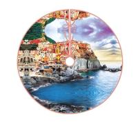 30" Elegant Christmas Tree Skirt â€“ Cinque Terre scenery Full-Print Perfect for Xmas, Halloween, and New Year Decorations