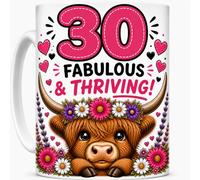 30 Fabulous and Thriving Highland Cow Birthday Ceramic Coffee Mug 30th Birthday Gift for Women Gift Mug