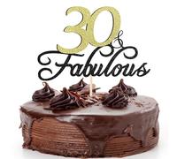 30 & Fabulous Birthday Cake Topper Black Gold Glitter Cake Topper for 30th Happy Birthday Anniversary Wedding Party Decoration Supplies