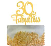 30 & Fabulous Cake Topper, Mirror Gold Acrylic Cake Decorations Supplies for 30th Birthday/Anniversary Theme Party