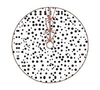 30" Faux Linen Christmas Tree Skirt,Farmhouse Holiday Tree Decor,Black White Polka Dot Print Xmas Base Cover
