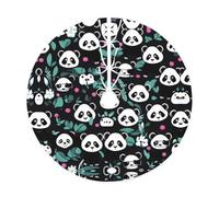 30" Faux Linen Christmas Tree Skirt,Farmhouse Holiday Tree Decor,Panda cute face Print Xmas Base Cover