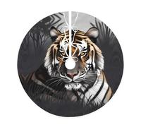 30" Faux Linen Christmas Tree Skirt,Farmhouse Holiday Tree Decor,Tiger at rest Print Xmas Base Cover