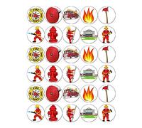 30 Fireman Firefighter Emergency Services Cupcake Toppers Edible Wafer Paper Fairy Cake Toppers Birthday Cakes