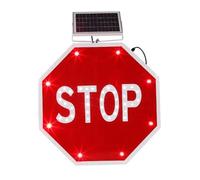 30" Flashing Blinking Stop Sign Solar Powered,Aluminum Octagon Reflective LED Flashing Street Metal Sign,MUTCD Compliant R1-1,Heavy Duty, Rust-Proof Metal Frame
