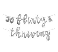 30 Flirty And Thriving Balloons Thirty Flirty And Thriving Decorations For Her 30 Balloons For Women Dirty Happy 30th Birthday Decorations Banners (L 30 FLIRTY & THRIVING Silver)