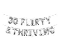 30 Flirty And Thriving Balloons Thirty Flirty And Thriving Decorations For Her 30 Balloons For Women Dirty Happy 30th Birthday Decorations Banners (30 FLIRTY & THRIVING Silver)