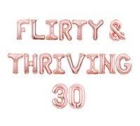 30 Flirty and Thriving Birthday Decorations Rose Gold for Women Thirty Flirty and Thriving Decorations Wine Glass and Number 30 Balloon Champagne Goblet foil Balloon for 30th Birthday