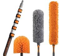 30 Foot High Reach Duster Kit with 5-24 ft Extension Pole // High Ceiling Duster Cleaning Kit with Telescopic Pole // Cobweb Duster // Feather Duster and Ceiling Fan Duster // The Ultimate Dusting Kit