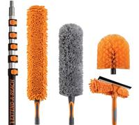 30 Foot High Reach Duster Kit with 5-24 ft Extension Pole // High Ceiling Dusting and Window Cleaning Kit with Telescopic Pole // Window Washer & Squeegee, Cobweb Duster, Fan Blade and Feather Duster