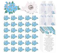 30× Forget Me Not Memorial Pins - Blue Flower Lapel Brooches with Poem Cards & Organza Bags - Funeral & Remembrance Favors for Celebration of Life - Emotional Sympathy Gift