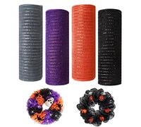 30 Ft Deco Mesh Ribbon for Wreaths, 4 Rolls Halloween Ribbon for Crafting,Black Bows & Ribbons