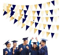 30 Ft Navy Blue Gold Party Decorations,Triangle Flag Pennant Garland Birthday Bunting Paper for Bachelorette Engagement Wedding Birthday Baby Shower Anniversary Hen Graduation Party Supplies