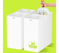 30 Gallon Disposable Trash Cans for Parties, 4 Pack Extra Large Portable Trash Can White Pop Up Trash Cans Bin, Recycle Collapsible Garbage Can Bins for Party Kitchen Camping Trash Can