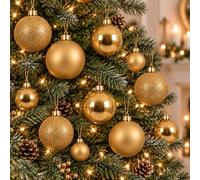 30 gold baubles - round bauble decorations - christmas tree hanging ornament - 4cm 40mm 5cm 50mm 6cm 60mm baubles - matt, glitter & gloss finish - tree wreath garland decorations