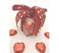30 Heart Shaped- Valentines Handmade Red Foil Wrapped Chocolatier Chocolates in a Clear Plastic Box with Curling Ribbon- Great for an Anniversary Present!