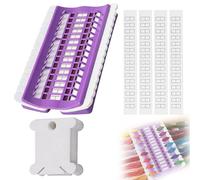 30 Holes Floss Organiser Purple, Embroidery Thread Storage Box with 4 Blank Code Cards & 10 Transparent Plastic Bobbins, Portable Cross Stitch Thread Holder for Sewing Needlework, 17.5x11x2.5cm