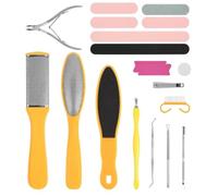 30 in 1 Foot File Pedicure Set, Includes 3Pcs Foot Files, 1Pcs Hard Skin Remover and 10 Replacement Heads for Wet & Dry Use Heel Care Scrubber Kit for Women Men Salon or Home, Yellow