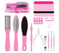 30 in 1 Foot File Pedicure Set, Includes 3Pcs Foot Files, 1Pcs Hard Skin Remover and 10 Replacement Heads for Wet & Dry Use Heel Care Scrubber Kit for Women Men Salon or Home, Pink