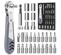 30 in 1 Ratchet Screwdriver S2 Steel Ratchet Wrench 36 Teeth Right Angle Screwdriver for Tight Spaces Ratchet Screwdriver with