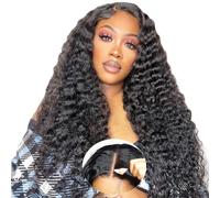 30 Inch 9 x 6 Glueless Deep Wave Wig Human Hair, Wear and Go Glueless Pre Plucked Glueless Human Hair Wig, 180 Density Women's Natural Brazilian Curly Wig Human Hair Pre Cut (75 cm)