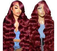 30 Inch 99J Burgundy Colored Body Wave Full 13x6 Lace Front Wigs Human Hair Pre Plucked Red Wine Body Wave HD Lace Frontal Brazilian Virgin Glueless Wigs Human Hair with Natural Hairline