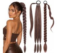 30 Inch Berry Spice Brown Braided Ponytail Extension for Women - Sleek Long Plait Hairpiece with Elastic Band, Wrap Around Ponytail Hair Extension for Daily Glam, Festivals, Holidays & Nights Out