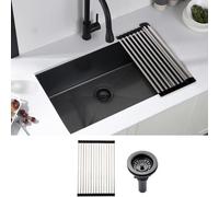 30 Inch Black Undermount Kitchen Sink, Doirteal 30x17 Black Kitchen Sink Undermount Single Bowl Drop In Workstation Sinks Single Basin, 16 Gauge Stainless Steel Sinks