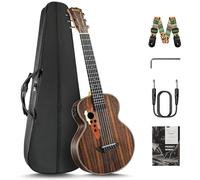 30 inch Caramel CB904G Ebony Wood Electric Guitalele Small Guitar Kit Beginner Guitarlele Starter Bundle Strings, Padded Gig Bag, Strap and Wall mount Set