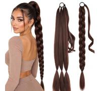 30 Inch Cherry Mocha Braided Ponytail Extension for Women - Sleek Long Plait Hairpiece with Elastic Band, Wrap Around Ponytail Hair Extension for Everyday Glam, Festivals & Nights Out