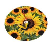 30 Inch Christmas Tree Skirt, Butterfly Blooming Sunflower Plants Flowers Xmas Tree Skirts Mat for Holiday Wedding Party Decor
