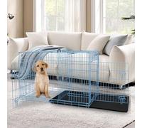 30 Inch Dog Crates for Small Medium Large Dogs Indoor, Folding Metal Dog Kennel Dog Cage with Double-Door, Divider Panel, Removable Tray, Locks and Handle, Blue