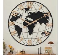30 Inch Extra Giant Large Wall Clock Oversized,Black Big Metal Modern Decorative Silent World Map Wall Clock with Vintage Gold Arabic Numeral for Office,Living Room,Kitchen,Dining Room Decor
