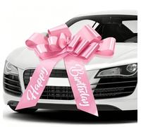 30 Inch Giant Red Car Bow - Extra Large Gift Wrapping Bow for Weddings, Birthdays, Christmas - Premium Pull Loop Present Decoration for Cars, Vehicles & Large Gifts (Pink Happy Birthday)