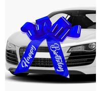 30 Inch Giant Red Car Bow - Extra Large Gift Wrapping Bow for Weddings, Birthdays, Christmas - Premium Pull Loop Present Decoration for Cars, Vehicles & Large Gifts (Blue Happy Birthday)