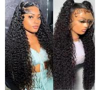 30 Inch HD Lace Front Wigs with Water Wave 33 x 15.2 cm Pre Drawn Human Hair 200 Density Curly Wig with Deep Parting for Women with Baby Hair