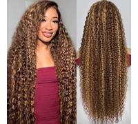 30 Inch Highlight Ombre Lace Front Wig Human Hair 13 x 6 HD Honey Blonde 4/27 Deep Wave Lace Front Wigs Human Hair 200 Density Glueless Wigs Human Hair Pre Plucked with Baby Hair