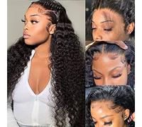30 Inch Lace Front Wig Human Hair Pre Plucked 180% Density HD Transparent 13x6 Deep Wave Lace Front Wig Human Hair Wet and Wavy Brazilian Curly Glueless