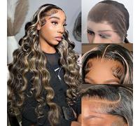 30 Inch Ombre Lace Front Wig Human Hair 13x4 Body Wave Full Frontal Wigs Human Hair 180% HD Pre Plucked Bleached Knots Lace Front Wigs Human Hair Wigs for Women