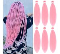 30 Inch Pre Stretched Braiding Hair，6 Packs Soft Yaki Texture EZ Braid for Box Braids Hot Water Setting Synthetic Fiber Hair Extensions（Pink）