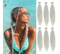 30 Inch Pre Stretched Braiding Hair，6 Packs Soft Yaki Texture EZ Braid for Box Braids Hot Water Setting Synthetic Fiber Hair Extensions（Silver）