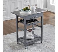 30-Inch Stainless Steel Kitchen Island Cart with Drawer & Storage Basket - Mobile Food Prep Serving Cart, Solid Pine Frame, Compact Design, 4 Lockable Wheels, Grey