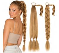 30 Inch Sunkissed Blonde Braided Ponytail Extension for Women - Sleek Long Plait Hairpiece with Elastic Band, Wrap Around Ponytail Hair Extension for Daily Glam, Beach Holidays, Festivals