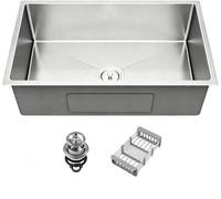 30 Inch Undermount Kitchen Sink, 30x18 Single Bowl Kitchen Sink, 16 Gauge Stainless Steel Sinks, Handmade Design with Brushed, with Expandable Fruit Basket and Drain Assembly