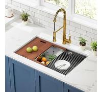 30-inch Undermount Workstation Sink - CELAENO Modern Stainless Steel Kitchen Sink 18 Gauge with Ledge, Handmade Single Bowl Kitchen Sinks is Equipped with Various Accessories