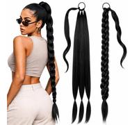 30 Inch Velvet Black Braided Ponytail Extension for Women - Sleek Long Plait Hairpiece with Elastic Band, Wrap Around Ponytail Hair Extension for Everyday Glam, Festivals & Nights Out (Black)