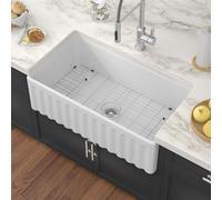 30 Inch White Farmhouse Sink 30 x18 Ceramic Porcelain Fireclay Glossy Reversible Apron Front Farm house Sinks White Country Style Large Deep Single Bowl Farm Sinks