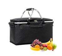 30 L Shopping Basket Cooler Bag Insulated Picnic Basket, Premium Extra Large Cooling Cooler Cool Bag, Collapsible Lunch Bag Box, for Camping/Outdoor Activities/Family Travel/BBQ/Shopping (Black)