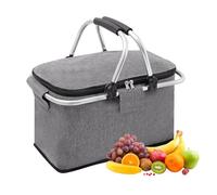 30 L Shopping Basket Cooler Bag Insulated Picnic Basket, Premium Extra Large Cooling Cooler Cool Bag, Collapsible Lunch Bag Box, for Camping/Outdoor Activities/Family Travel/BBQ/Shopping (Gray)